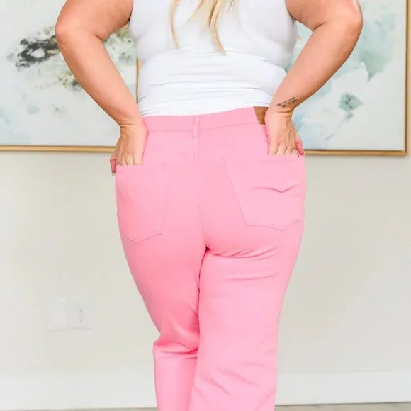 **NWOT**LISA HIGH RISE CONTROL TOP WIDE LEG CROP JEANS IN PINK - Picture 6 of 9